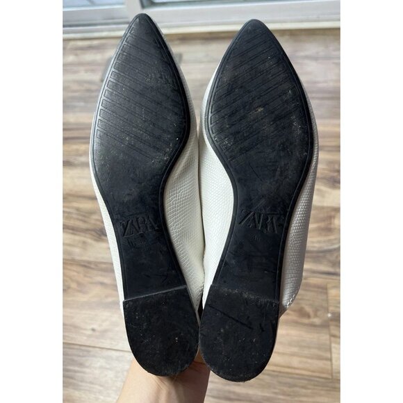 Zara White Textured Croc Leather Mules Pointed Toe EU 40/ Size 9 Women’s - Picture 5 of 8